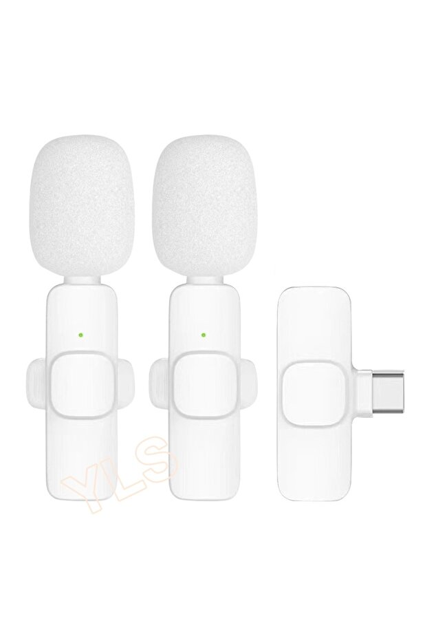 Beyaz Kablosuz Yaka Mikrofonu 2’li Set Type-C Uyumlu Bluetooth 5.1 - 8