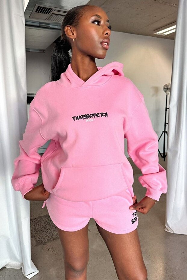 Thatsofetch Series 7 Sweatshirt - Pembe Baskılı Oversize Kapüşonlu - 4