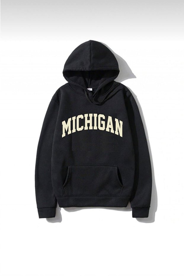 Unisex Oversize Michigan Printed Hooded Sweatshirt