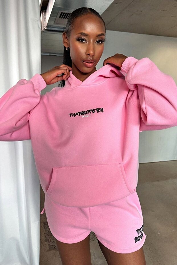 Thatsofetch Series 7 Sweatshirt - Pembe Baskılı Oversize Kapüşonlu - 3