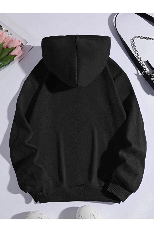 سويت شيرت أساسي عادي - غطاء رأس أسود كبير الحجم - 2