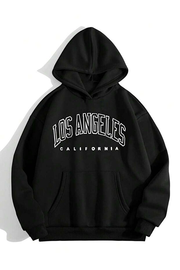 Los Angeles California Sweatshirt - Black Printed Oversize Hoodie