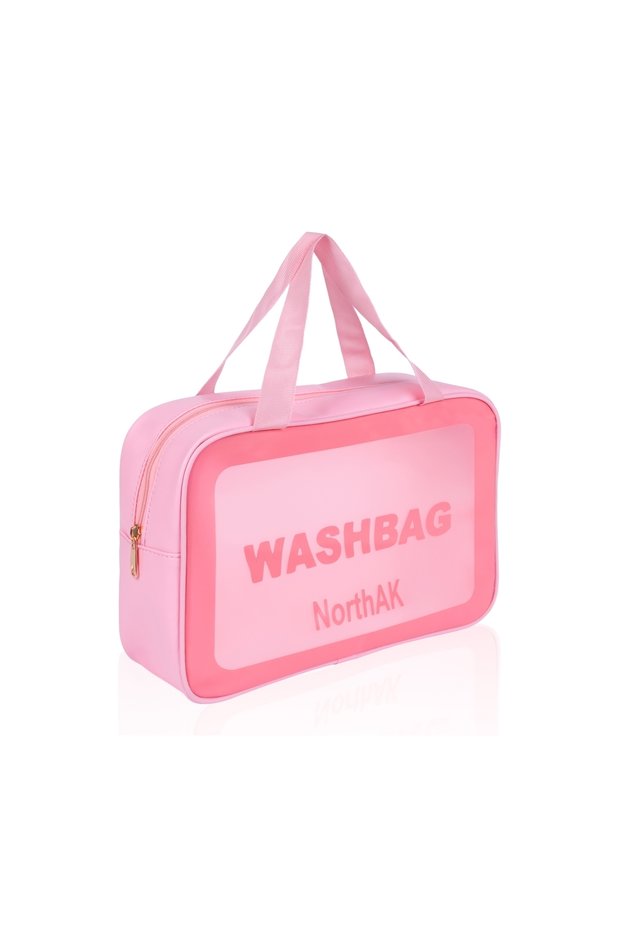 Transparent Travel Makeup Bag - Cosmetic Makeup Beach Sea Pool Bag Large Size Washbag Pink