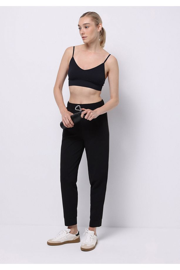 Regular Fit Orta Bel Düz Kadın Siyah Eşofman Altı - 3