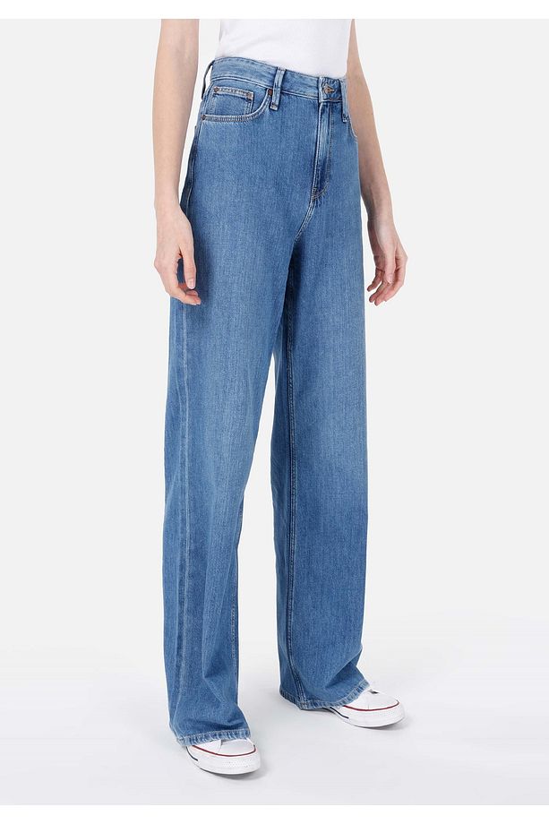 Regular Fit Yüksek Bel Geniş Paça Kadın İndigo Jean Pantolon - 4