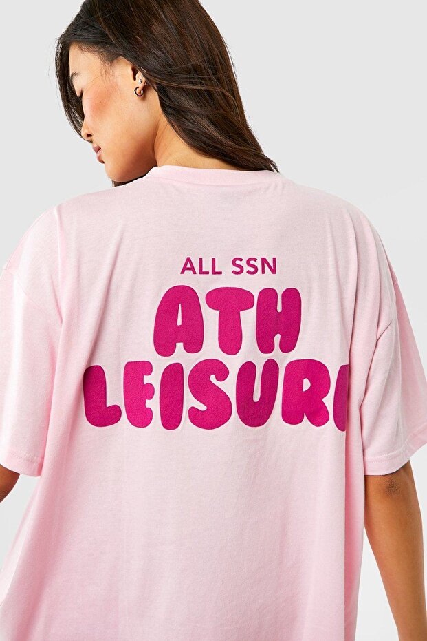 Ath Leisure t-shirt - Pink Printed Oversized Crew Neck Short Sleeve T-shirt