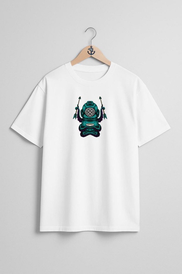 Oversize Mecha Octopus Diver Unisex T-Shirt with Diver Chest Design