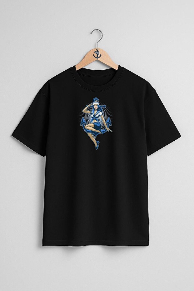 Oversize Sailor Women and Anchor Chest and Back Design Unisex T-Shirt