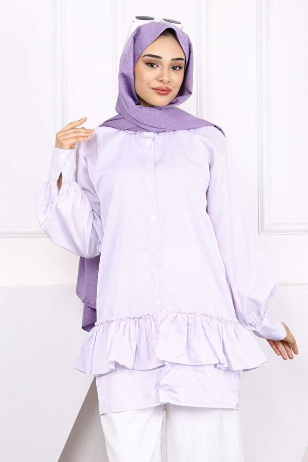 Lilac Striped Tunic with Pearl Hem