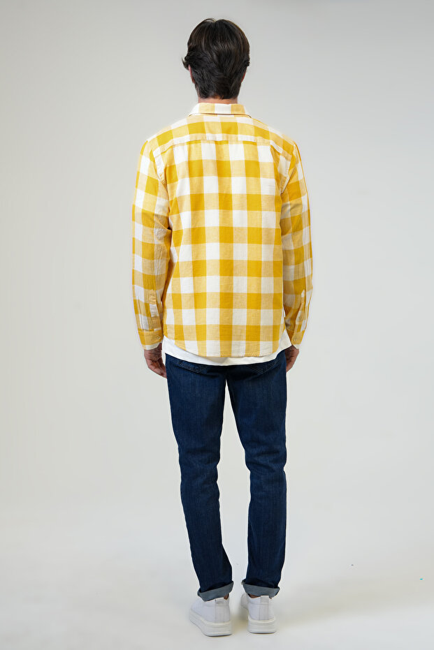 Turuncu Regular Fit Pamuklu Ekoseli Gömlek - 3