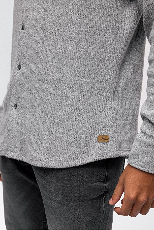 Açık Gri Regular Fit Örme Gömlek - 5