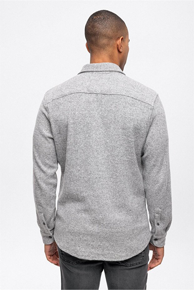 Açık Gri Regular Fit Örme Gömlek - 6