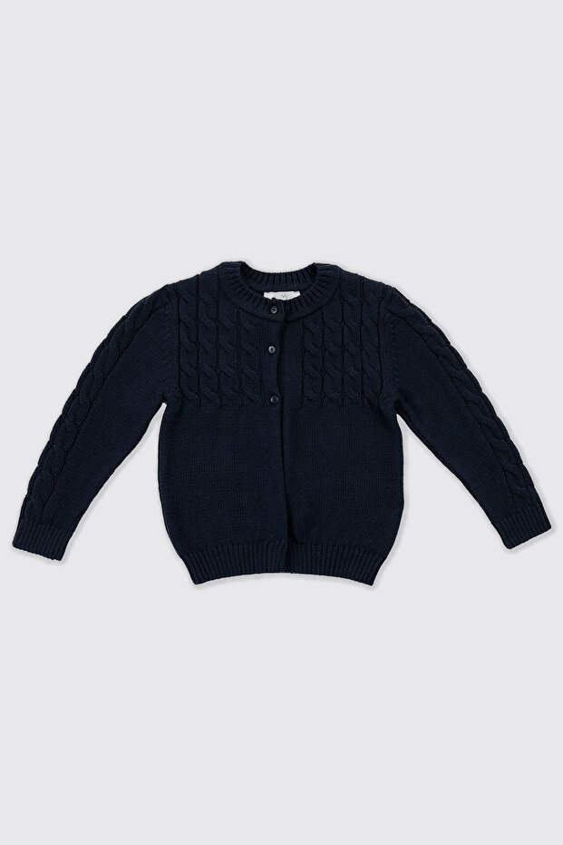 Girl's Navy Blue Knitwear Cardigan