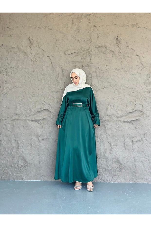 Zara Satin Hijab Dress - Green
