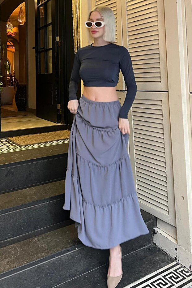 Füme Basic Pileli Kadın Uzun Etek - 5