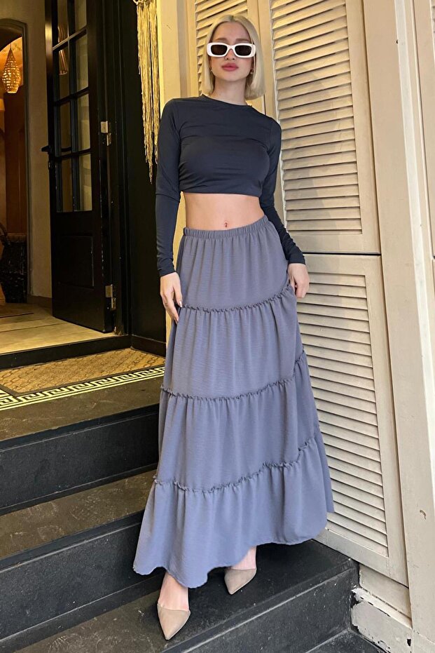 Füme Basic Pileli Kadın Uzun Etek - 1