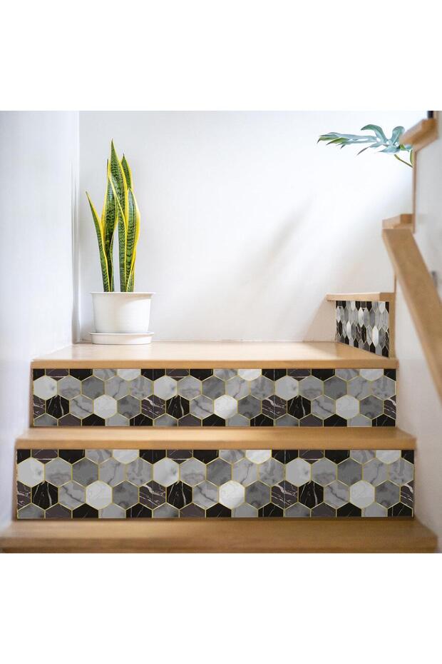 Yapışkanlı Banyo Mutfak Fayans Kaplama Altıgen Pvc Karo 30x30cm (0,36 m²) - 6