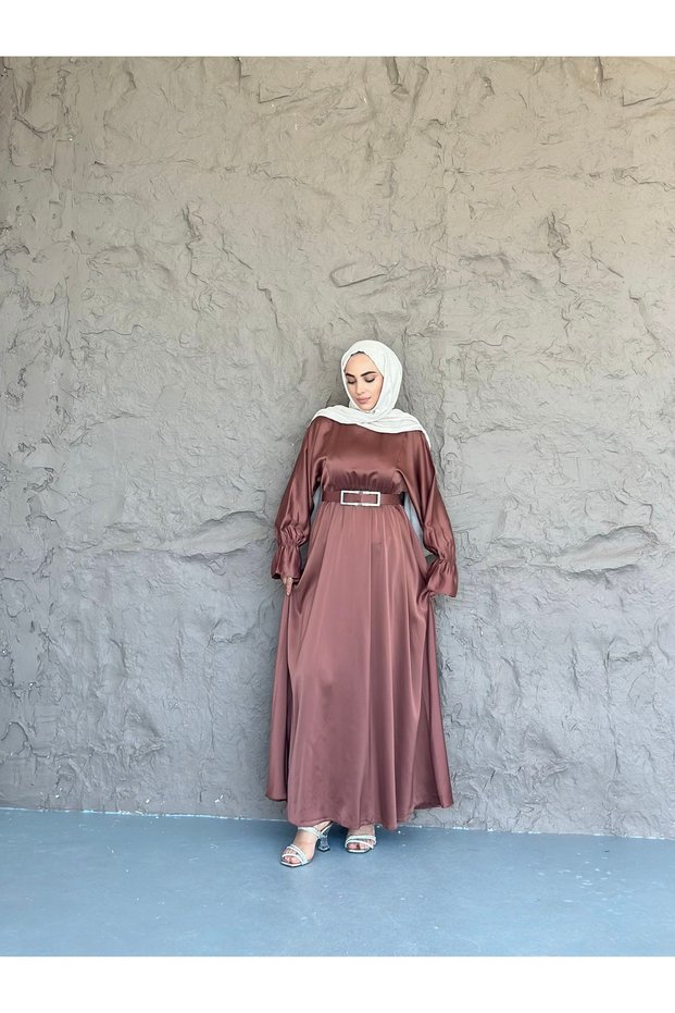 Zara Satin Hijab Dress-Brown 38