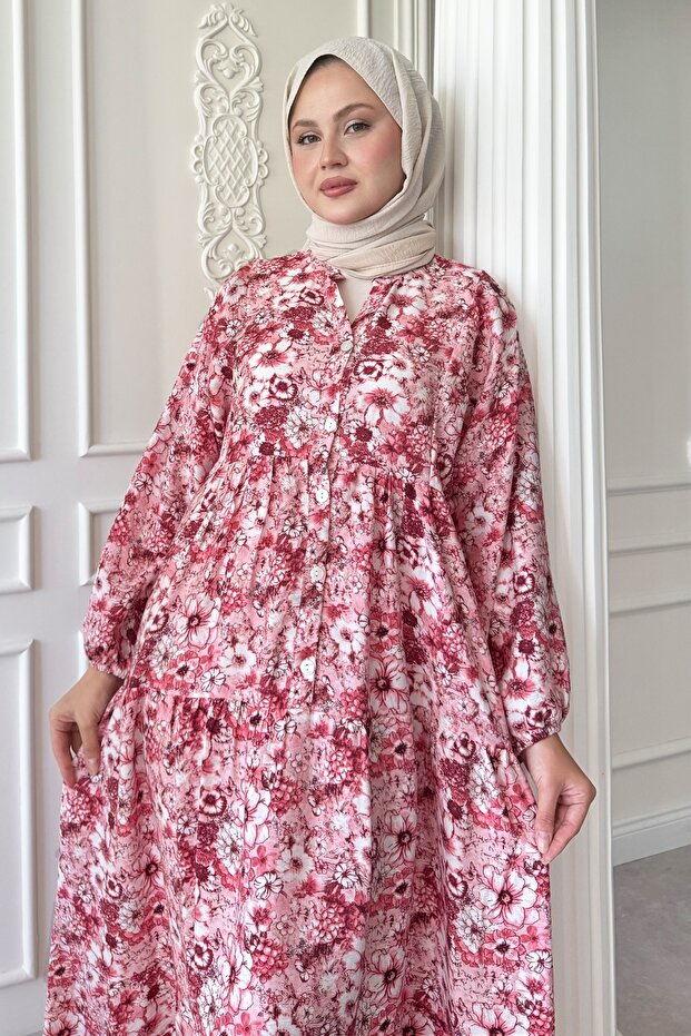 Nergis Çiçeği Pembe Mango Elbise - 3