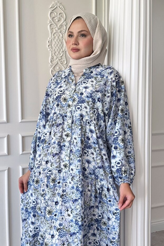 Nergis Çiçeği Mavi Mango Elbise - 5