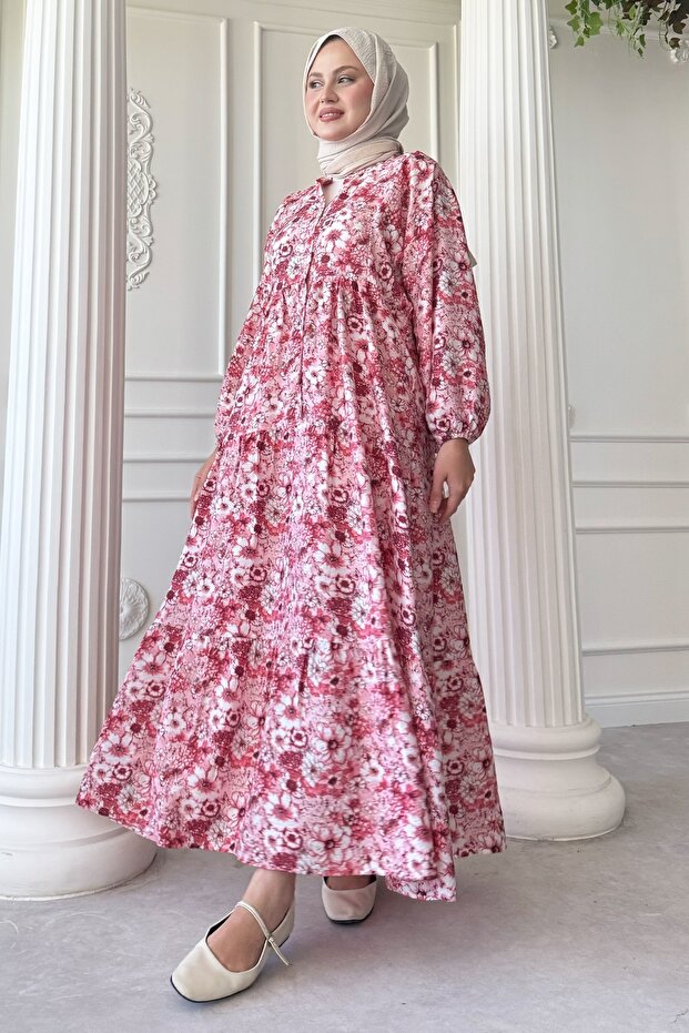 Nergis Çiçeği Pembe Mango Elbise - 6