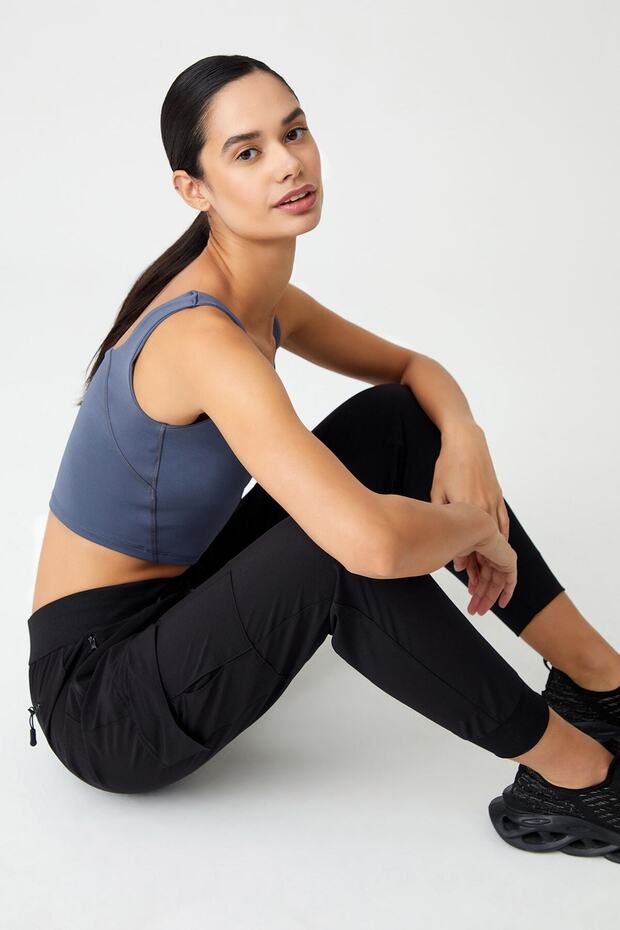 Γυναικείο μαύρο Cargo παντελόνι Jogger με λάστιχο στη μέση και τα πόδια Cargo - 6