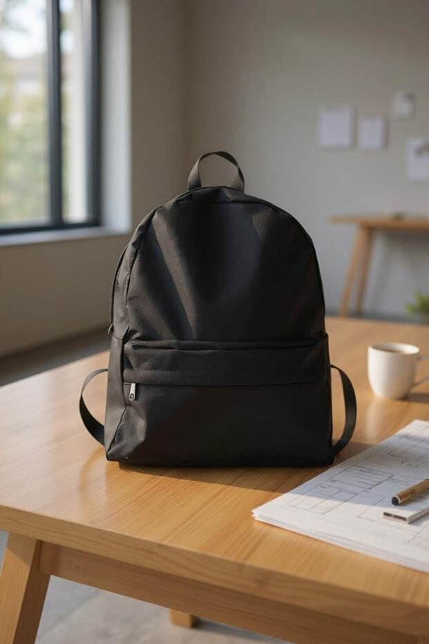 Plain Black Daily Travel Course Backpack Plain Black Daily Travel Course Backpack