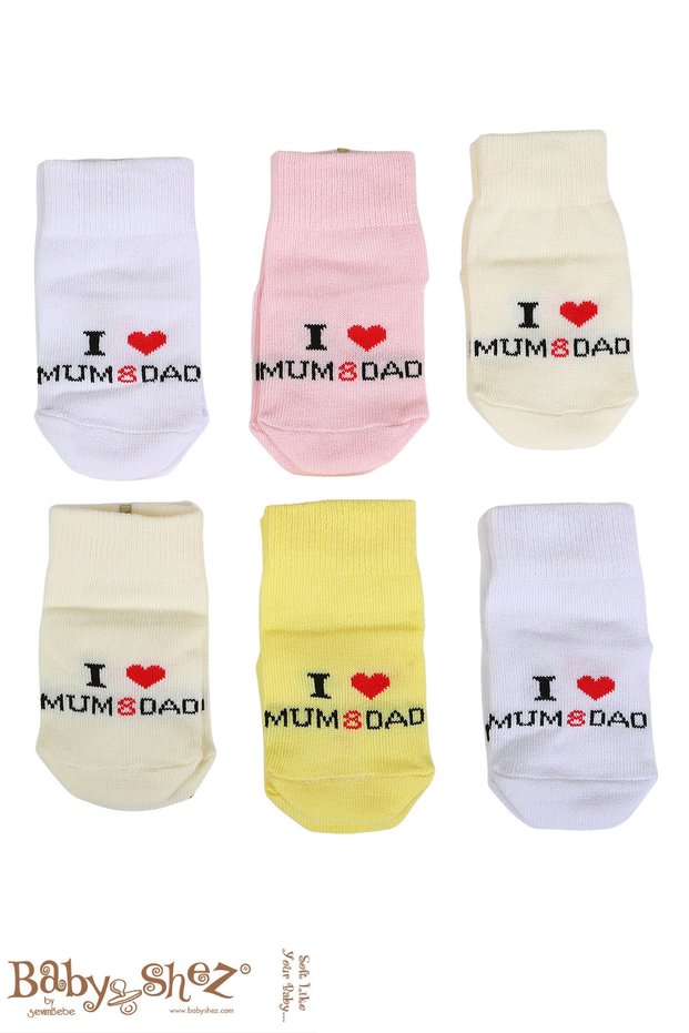 Cotton 6-Pack Newborn Baby Girl Socks Mum Dad