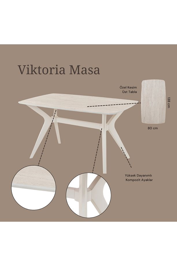 VİKTORİA MUTFAK VE SALON MASASI TRAVERTEN/KREM 80X138 - 4