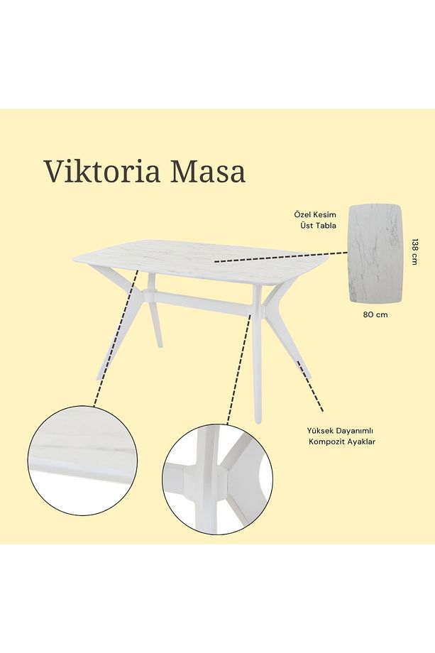 VİKTORİA MUTFAK VE SALON MASASI MARMO/BEYAZ 80X138 (Sadece Masa) - 3