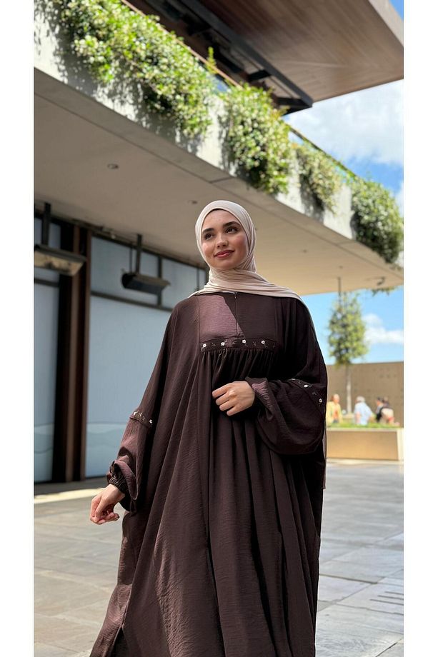 Papatya İşlemeli Oversize Rüya Takım - Acı Kahve - 7