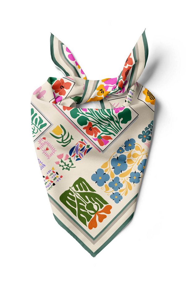 A55 Soyut Modern Çiçekli Bandana - 1