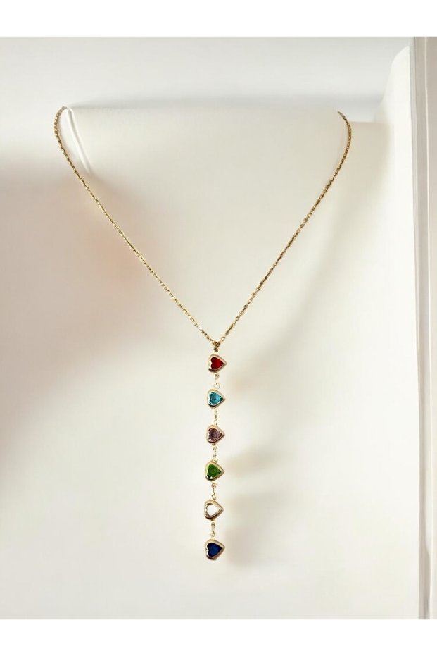 Row Colorful Heart Steel Y Steel Women's Necklace-Women's Necklace -Women's Necklace -Steel Necklace-Gift Wrapped