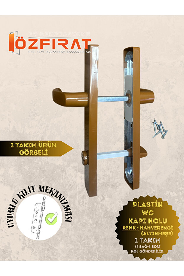 Pvc Pimapen Plastik Kapı Kolu Tuvalet(WC) / Banyo Pls Kapı Kolu / Kahve (ALTINMEŞE) 1 Adet (Takım) - 1