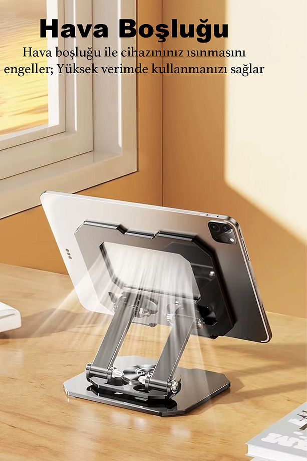 Masa Üstü Metal Tablet Ve Telefon Tutucu Stand 2 Kademeli 360 Derece Döndürülebilir - 4