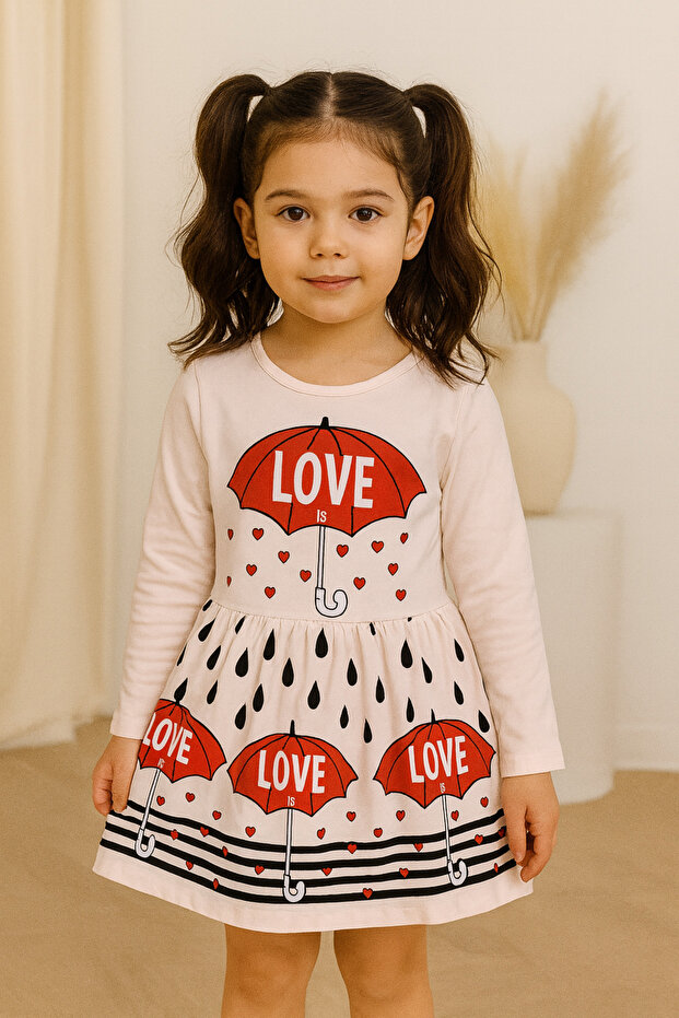 Rochie cu maneca lunga din bumbac pieptanat - 1