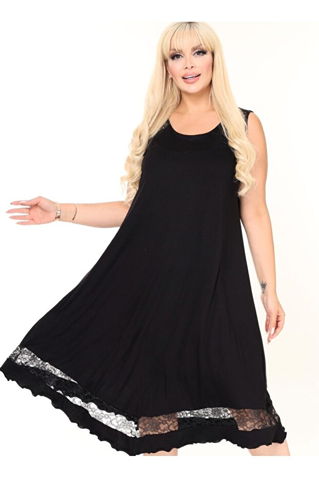 Chest and Back Lace Low-Cut Hem Ruffle Detail Plus Size Design Dress