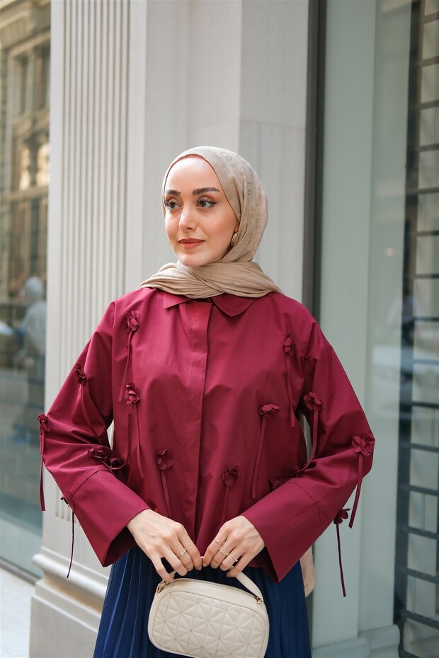 Women's Floral Patterned Shirt Burgundy