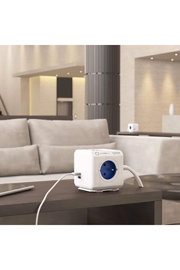 Prelungitor cubic, Powercube de la Allocacoc, 2xUSB, 4 prize, 3m, alb/albastru - 3