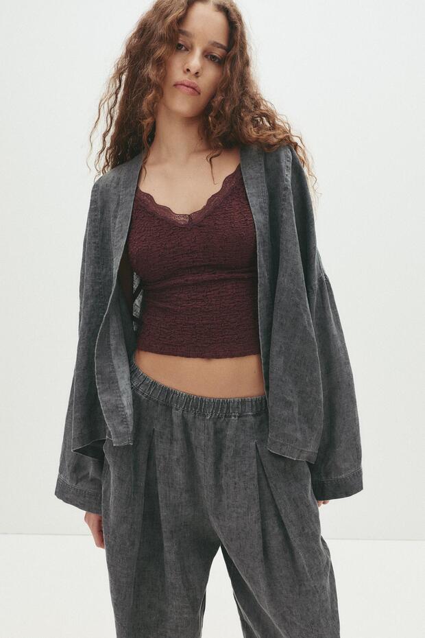 %100 keten kimono ceket - 2