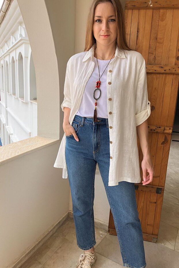 Women's Complete Buttoned Linen Cotton Shirt Oversize