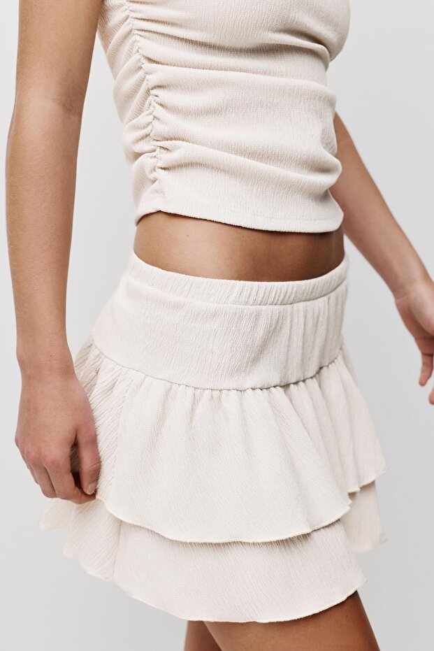 Rustik fırfırlı mini etek - 4