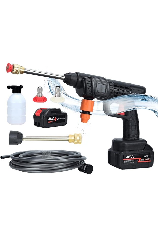 High Pressure Car Washer Gun, 48VF with Dual Battery - 300W, 25000mAh Peak Power 30Bar