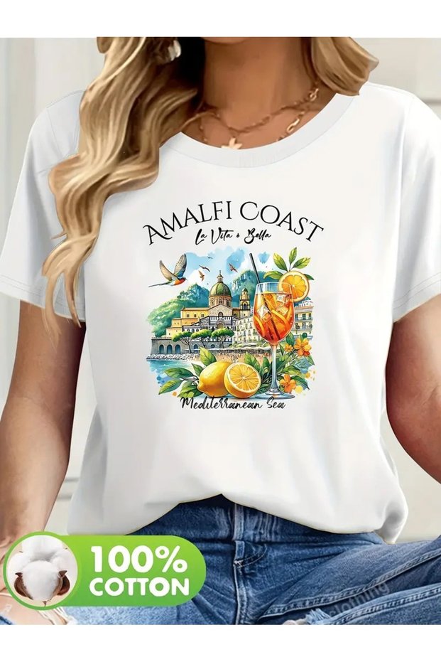 Amalfi Coast New Season Product Modern Design Custom Print Women Unisex Oversize Crew Neck T-Shirt