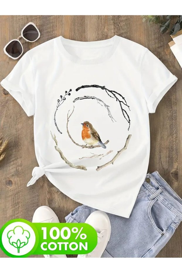 Nature and Bird New Season Product Modern Design Custom Print Women Unisex Oversize Crew Neck T-Shirt