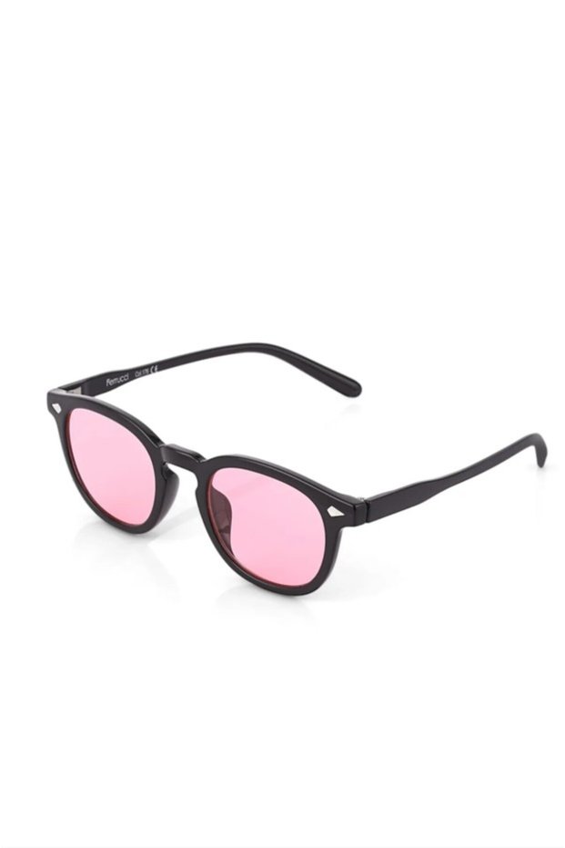 Pink Transparent Glass Brand Model Oval Unisex Sunglasses with Black Frame