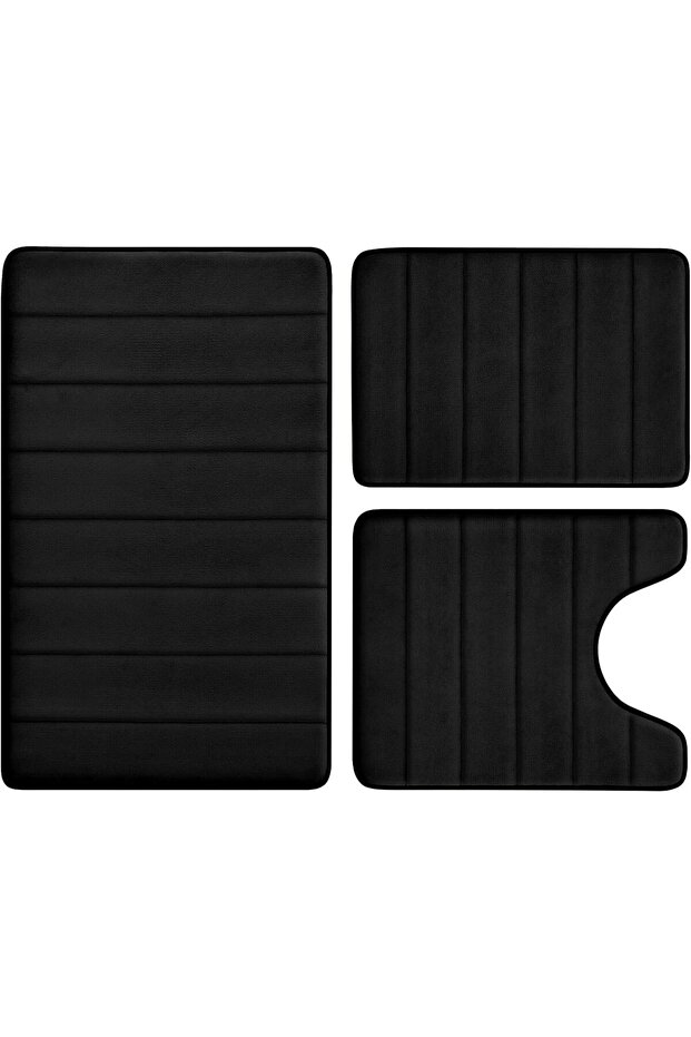 Bathroom Memory Foam Bath Mat Set, 3-Piece Non-Slip Rugs with U-Shaped Toilet Mat, Machine Wa