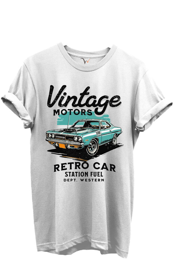Vintage Motors Written Retro Car Printed 100% Cotton Regular Fit Unisex T-Shirt