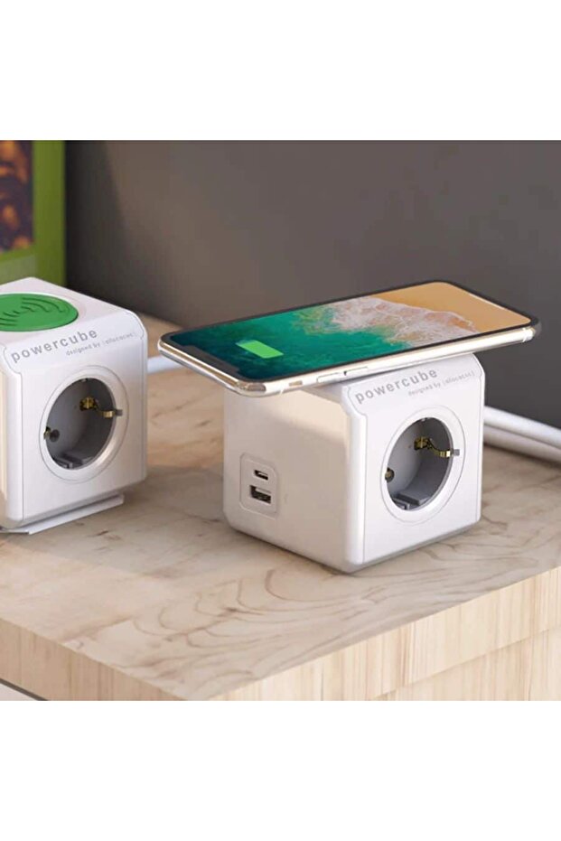 Cubic extension cord with wireless charging, Powercube, 2xUSB, 3 outlets, 1.5m, white/gray - 2