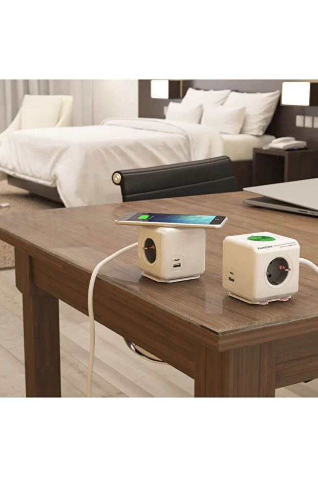 Cubic extension cord with wireless charging, Powercube, 2xUSB, 3 outlets, 1.5m, white/gray - 3